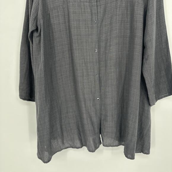 Eileen Fisher Shirt Womens Large Gray Button Front Tunic 3/4 Sleeve Linen - Picture 3 of 12